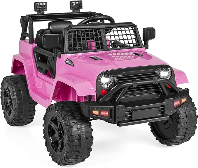 Best Choice Products 12V Kids Ride On Truck Car w/Parent Remote Control, Spring Suspension, LED Lights, AUX Port – Pink